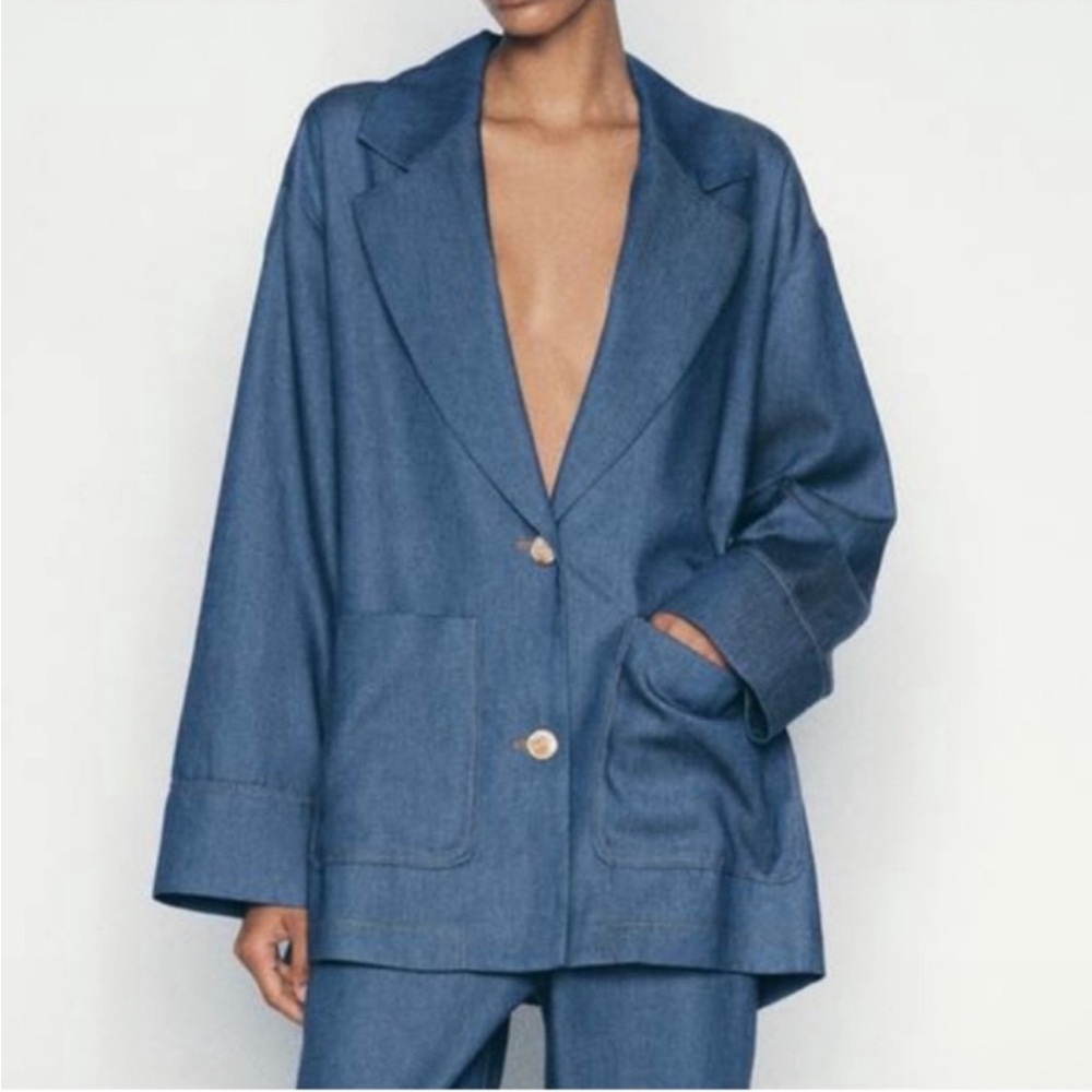 ZARA DENIM EFFECT OVERSIZED BLAZER